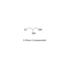 3-Chloro-1,2-propanediol skeletal structure. Halogenated diol compound schematic illustration. Simple diagram, chemical formula.