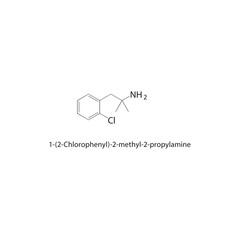 1-(2-Chlorophenyl)-2-methyl-2-propylamine skeletal structure. Halogenated Aromatic Compound compound schematic illustration. Simple diagram, chemical formula.