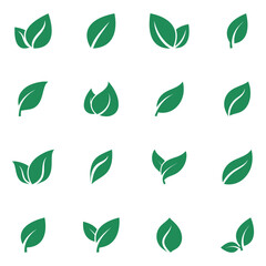 Minimal green leaf icon set. Clean and modern collection of green leaf icons, perfect for eco branding or nature related designs.