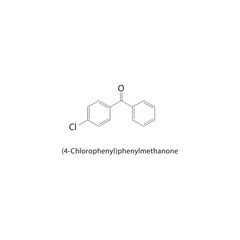 (4-Chlorophenyl)-phenylmethanone skeletal structure. Halogenated diaryl ketone compound schematic illustration. Simple diagram, chemical formula.