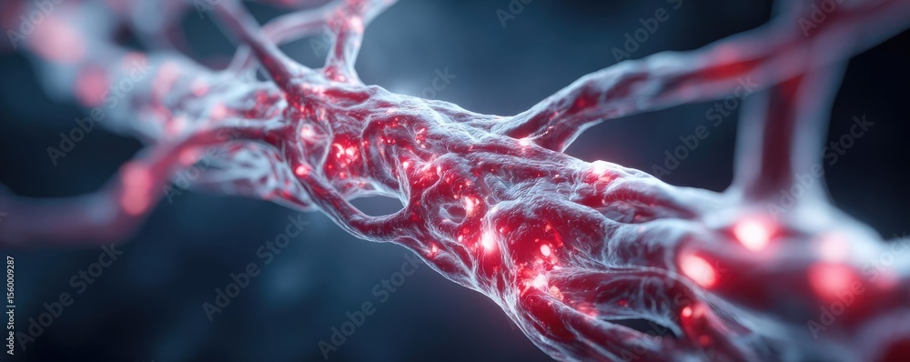 Poster low sodium and inactive lifestyle in plaque buildup concept. detailed depiction of a glowing nerve c