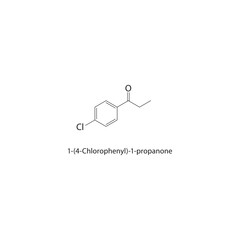 1-(4-Chlorophenyl)-1-propanone skeletal structure. Halogenated aryl ketone compound schematic illustration. Simple diagram, chemical formula.