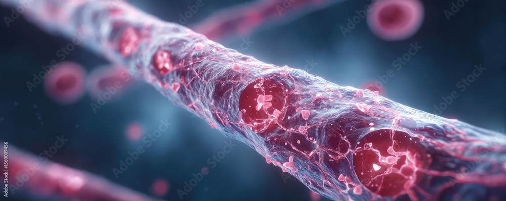 Poster low sodium and inactive lifestyle in plaque buildup concept. close-up visualization of biological ce