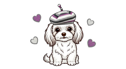 Isolated Dog with Beret Hat Cartoon