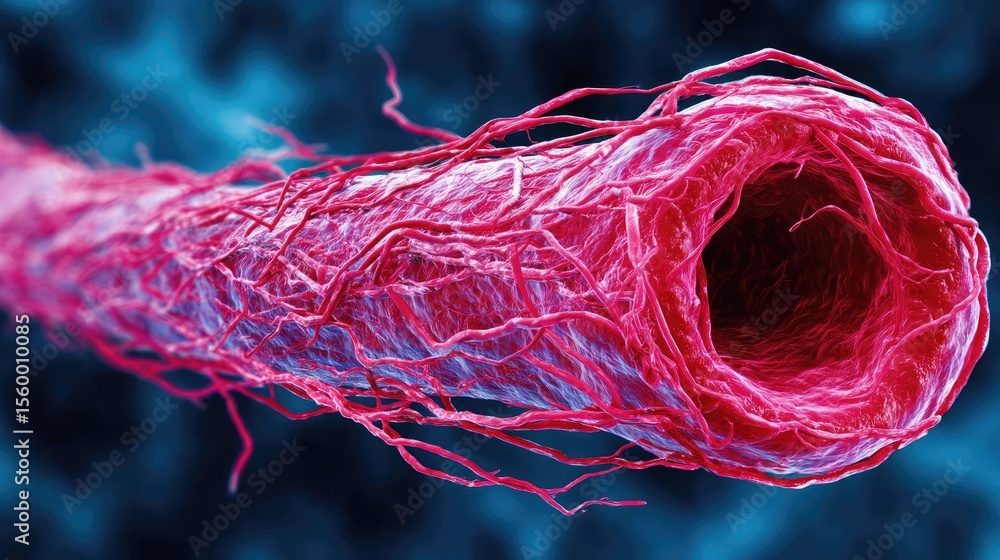 Poster low sodium and inactive lifestyle in plaque buildup concept. detailed microscopic view of a pink cel
