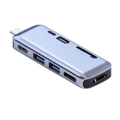 Sleek Silver USB-C Multi-Port Hub Adapter for
