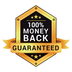 Money Back Guarantee symbol that emphasizes reliability and consumer trust. It features a gold badge design that conveys confidence in shopping.