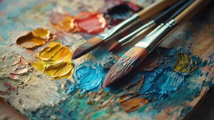 Fototapeta premium Artist's palette with paintbrushes