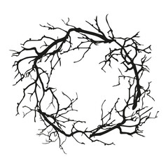 Halloween black branch wreath. Vector frame.