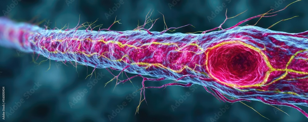 Aufkleber Low sodium and inactive lifestyle in plaque buildup concept. Close-up view of a colorful neuron in the nervous system.