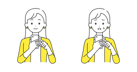 スマホを持つ女性のイラストセット