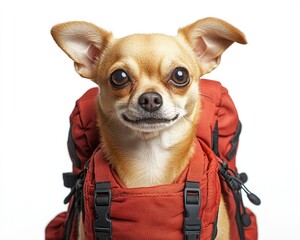 A small dog wearing a backpack