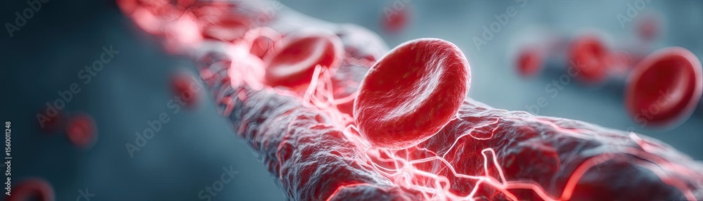 Aufkleber low sodium and inactive lifestyle in plaque buildup concept. close-up view of red blood cells flowin