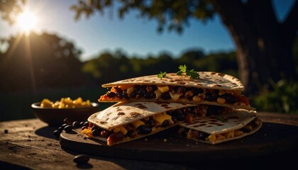 Delicious Vegetarian Quesadillas Served in Outdoor Evening Light