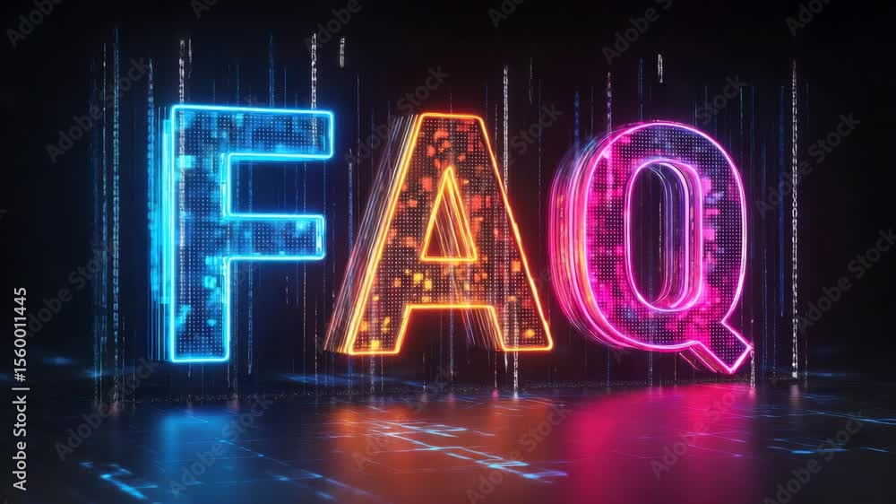 Aufkleber faq text on digital binary code background in web animation