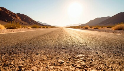 Expansive Desert Road Under Bright Sunlight in Majestic Landscape