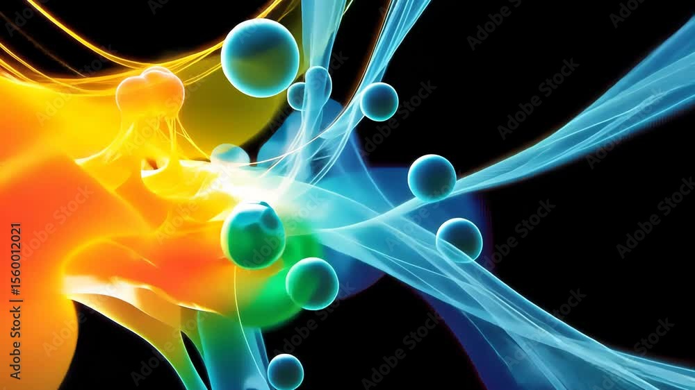 Poster abstract visualization of a colorful neural network with stretching connections on a black backgroun
