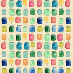 Fototapeta premium Seamless Kawaii Design of Colorful Jelly Jars and Cake Pops