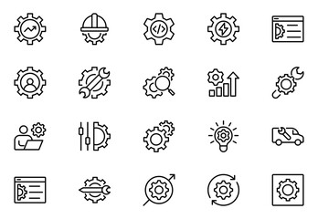 Setting and setup line icon set. UI icon set. Contains such icons as gear, adjustments, setup, preferences, options, controls, service, operation icons, and more. Vector illustration