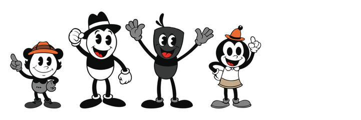 Black and White Cartoon Character Set
