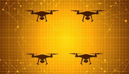 Silhouette of Drones on Abstract Technology Background with Grids