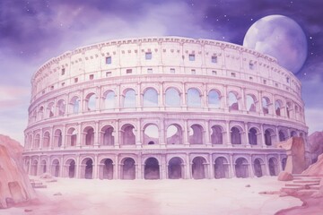 Naklejka premium Illustration of a pastel purple colosseum in italy floating in space landmark amphitheater architecture.