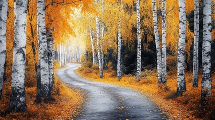 Fototapeta premium Autumnal path in birch forest