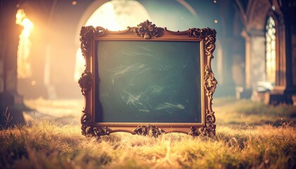 Vintage Ornate Frame Surrounded by Nature and Soft Morning Light