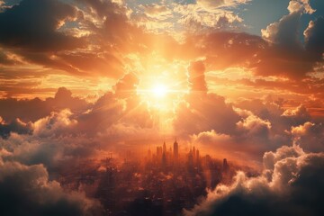 Fototapeta premium The heavenly new jerusalem a promise for god people. concept hope, promise, new jerusalem, god people highlighted by white, Artistic depiction of the New Jerusalem, representing hope 