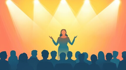 Fototapeta premium Woman on Stage with Spotlight Performing in Front of Audience