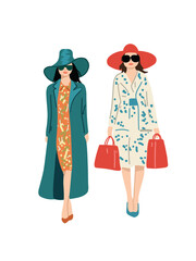 fashionable women full length vector illustration