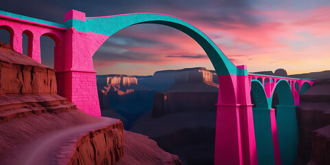 Bridge silhouette against a vibrant sunset sky

