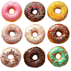 set of donuts on transparent png background