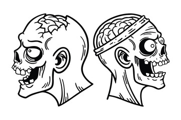 Black Zombie Skull Icon Set