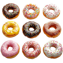 set of donuts on transparent png background