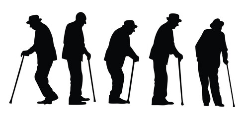 Senior Citizens with Walking Sticks Silhouette Collection