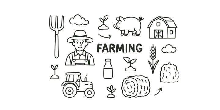 doodle set on farming theme vector illustration