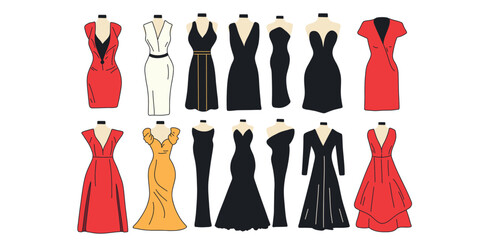 set of elegant dresses vector illustration