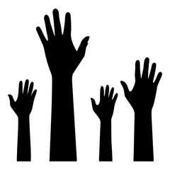 Obraz premium Many hand's reaching full black silhouette vector illustration design