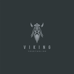 Vikings logo design. Nordic warrior symbol. Horned Norseman emblem. Barbarian man head icon with horn helmet and beard