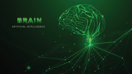 Green digital brain representing artificial intelligence and data connectivity in modern technology. vector eps10