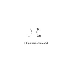 2-Chloropropenoic acid skeletal structure. Halogenated α,β-unsaturated acid compound schematic illustration. Simple diagram, chemical formula.