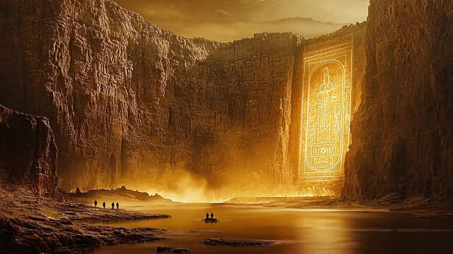 Ancient glowing portal in a canyon landscape