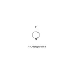 4-Chloropyridine skeletal structure. Halogenated pyridine compound schematic illustration. Simple diagram, chemical formula.