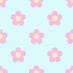 Seamless pattern with pink flower on blue background