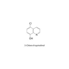 5-Chloro-8-quinolinol skeletal structure. Halogenated hydroxylated quinoline compound schematic illustration. Simple diagram, chemical formula.