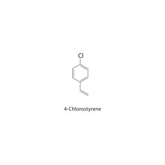 4-Chlorostyrene skeletal structure. Halogenated vinylbenzene compound schematic illustration. Simple diagram, chemical formula.