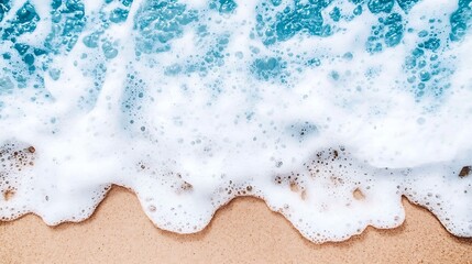 Refreshing Seascape: Turquoise Ocean Water and Foamy Waves Gently Washing onto Sandy Shoreline