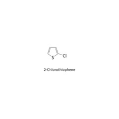 2-Chlorothiophene skeletal structure. Halogenated heteroaromatic compound schematic illustration. Simple diagram, chemical formula.