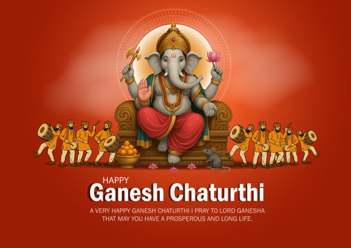 Happy Ganesh Chaturthi Celebration with Lord Ganesha Idol and Devotees